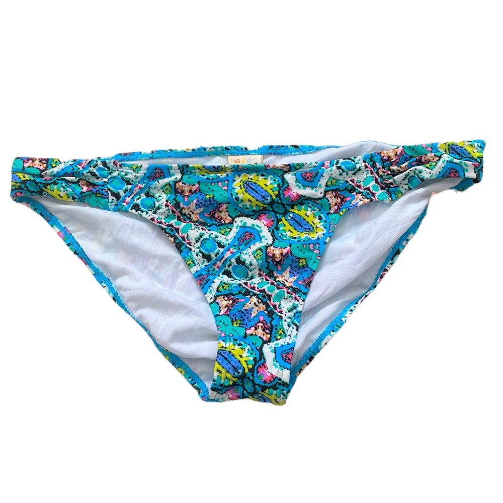 NEW Mudd Women's Bikini Bottoms Swimsuit size XL Blue Abstract Full Coverage